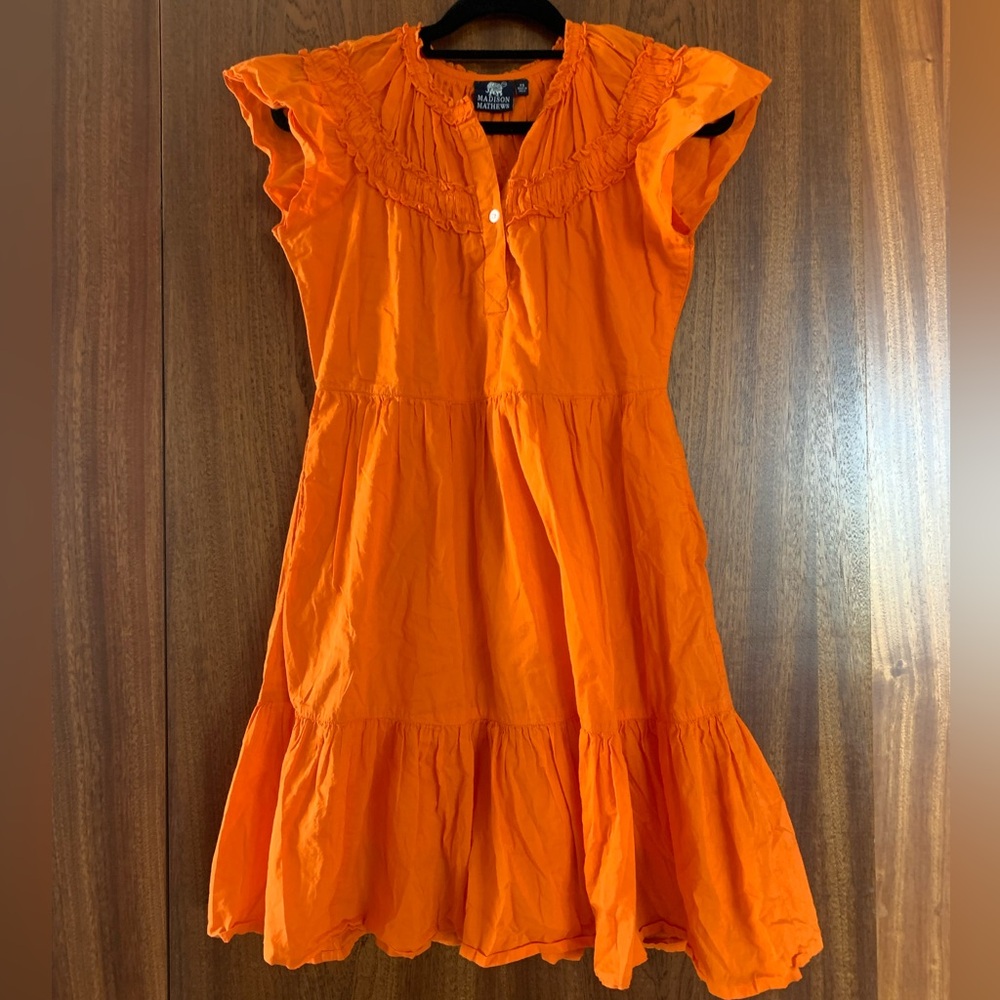 Madison Mathews Cotton Dress size XS Bright Orange Midi Dress